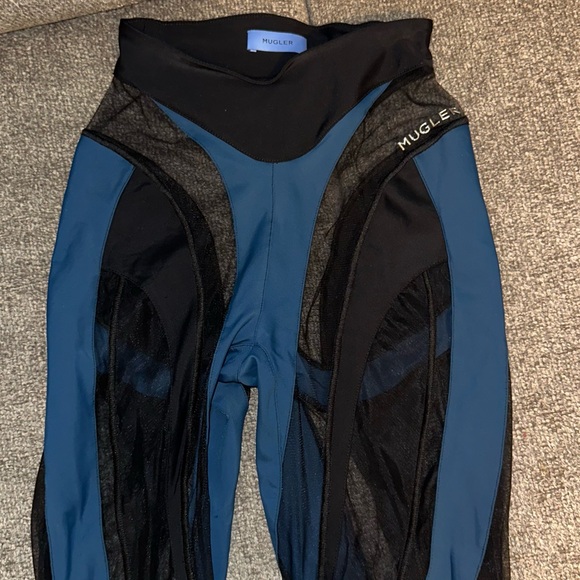 mugler blue sheer spiral leggings - size 34 (xs)